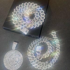 CUBAN QUAVO ICED 3 PICECE PENDANT NECKCHAIN SET SP MINT !!